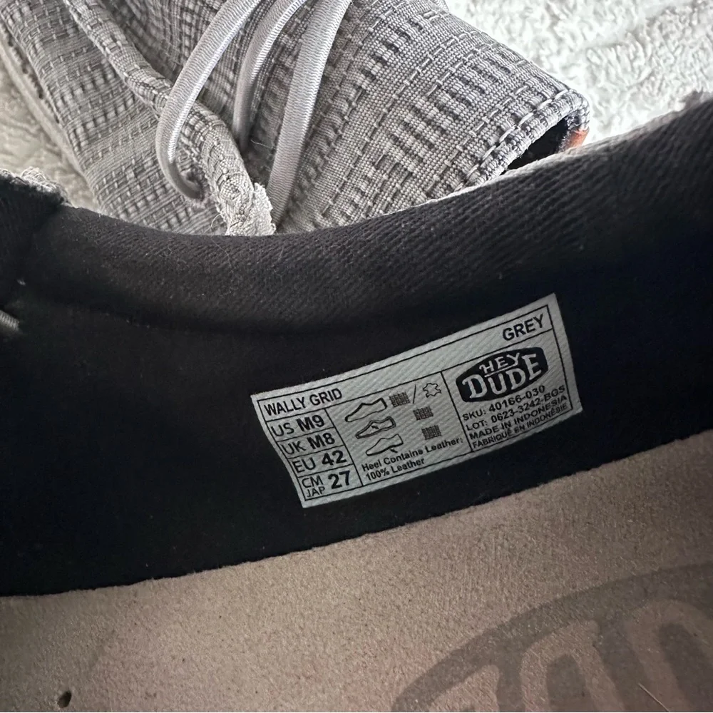 Hey Dude | Grey Wally Grid Slip on Shoes | Size 9